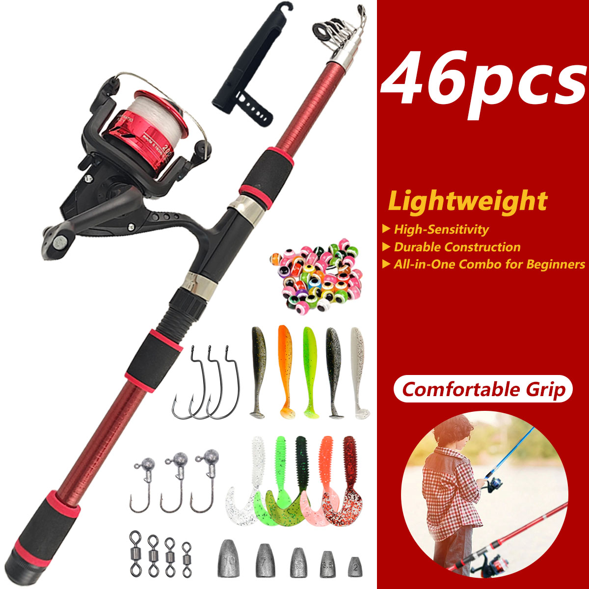 Saltwater Line - 46-delige telescopische hengel-molencombinatie, draagbare complete visuitrusting