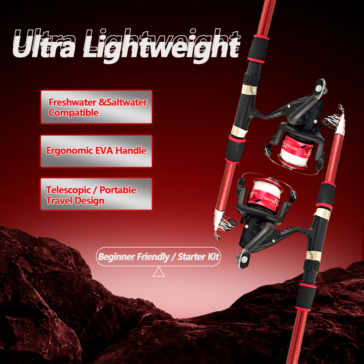 Saltwater Line - Spinninghengel en molen combo 1,8M telescopische